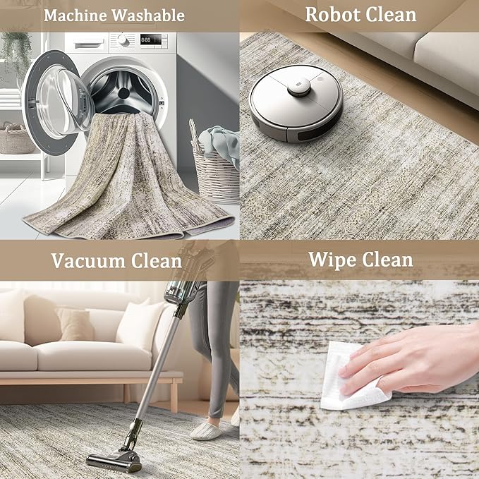 5x7 Area Rug Living Room Rugs - Washable Rug Large Modern Abstract Soft Thin Carpets Indoor Floor No Slip Vintage Carpet for Bedroom Under Dining Table Nursery Home Office Decor Nature