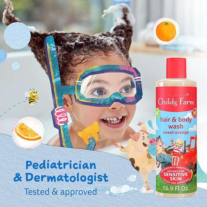 Childs Farm, Kids Hair & Body Wash for Dry, Sensitive Skin, Organic Sweet Orange, Gently Cleanses, Vegan, Cruelty-Free, 16.9 fl oz