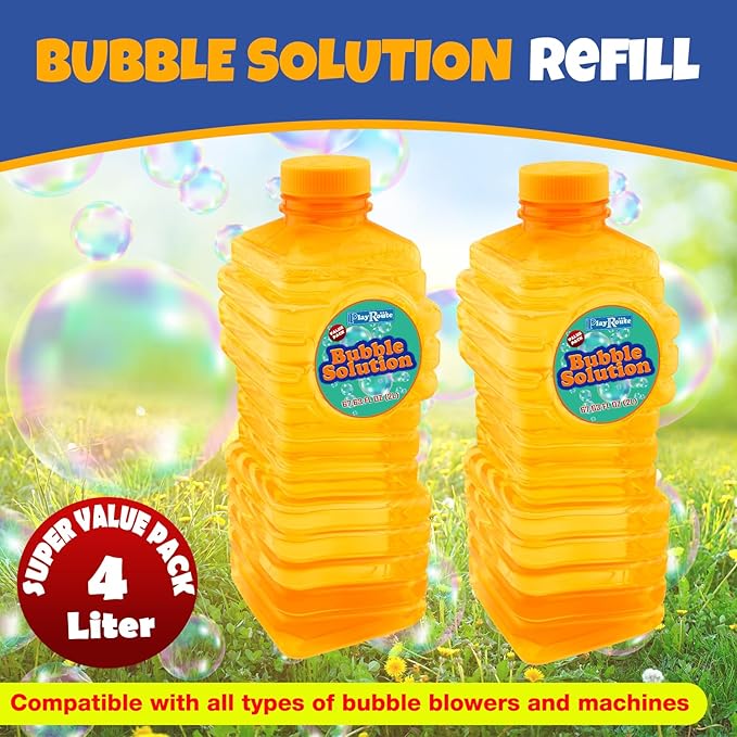 Bubble Solution | Bubbles Refill Solution 4L/136oz. | 2-Pack Ready to Use Solution for Bubble Machines & Other Bubble Blower Toys for Toddlers & Kids | Easy Grip Bulk Bottle