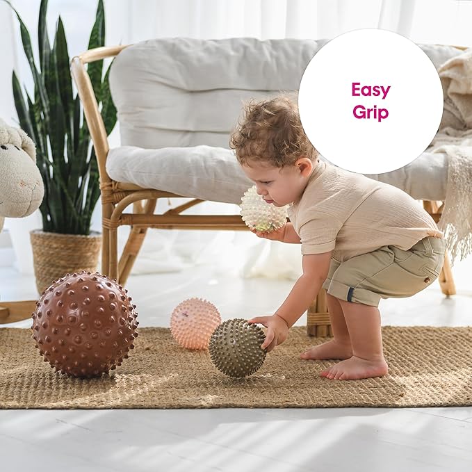 Edushape Original Sensory Ball for Baby - 4" Boho Chic Color Baby Ball Enhances Gross Motor Skills for Kids 6 Months & Up - Great Stocking Stuffer