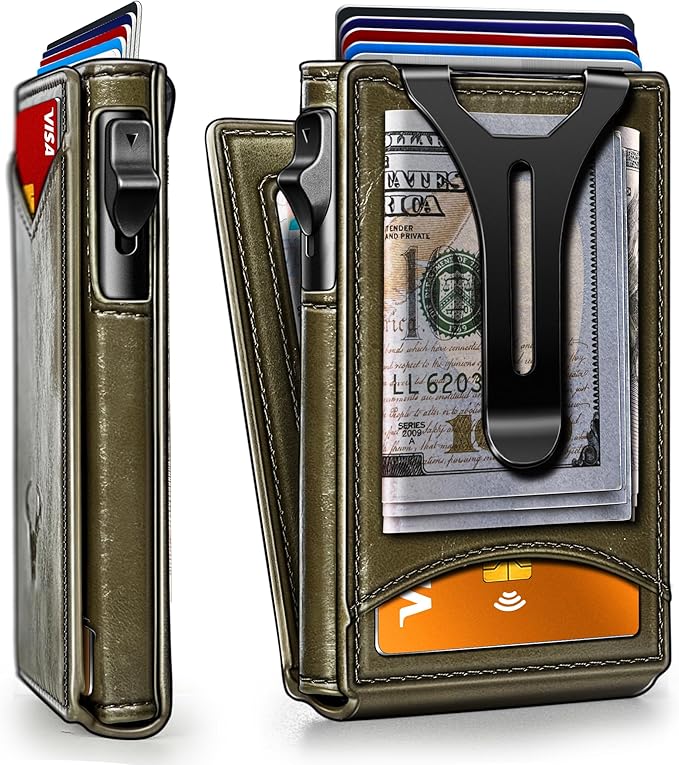 BULLIANT Men Wallet,Money Clip Wallet Slim For Gift Men 9Cards-Metal Credit Card Case in Magnetic Leather Flip