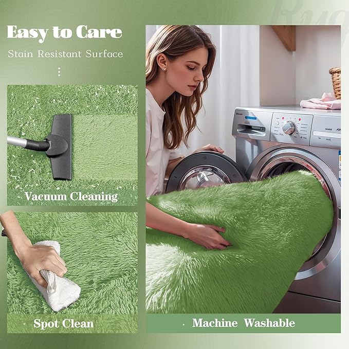 6x9 Area Rug for Living Room: Fluffy Shag Soft Washable Rugs Large Fuzzy Plush Indoor Carpet for Bedroom Nursery Playroom Kids Girls Boys Room (Sage Green, 6'x9')