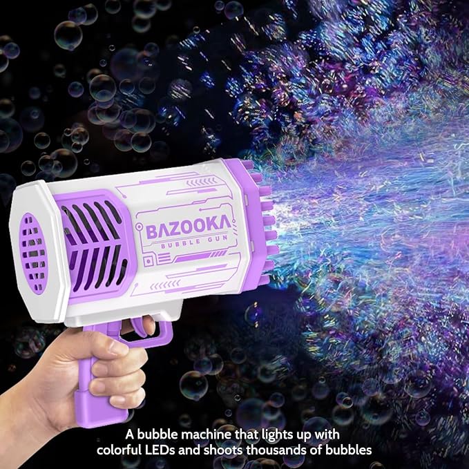 Bubble Gun, Bazooka Bubble Machine Gun, Bubble Blaster Gun with Bubble Solution, 69 Holes Bubble Bazooka Gun Outdoor Summer Toy Party Favors for Kids Purple Bubble Maker Blowers
