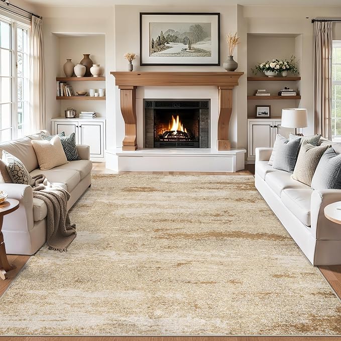 6x9 Area Rugs for Living Room - Washable Rug Modern Abstract Soft Large Neutral Non-Slip Carpet Indoor Floor Stain Resistant Thin Carpets for Bedroom Dining Room Farmhouse Nursery Home Office Beige