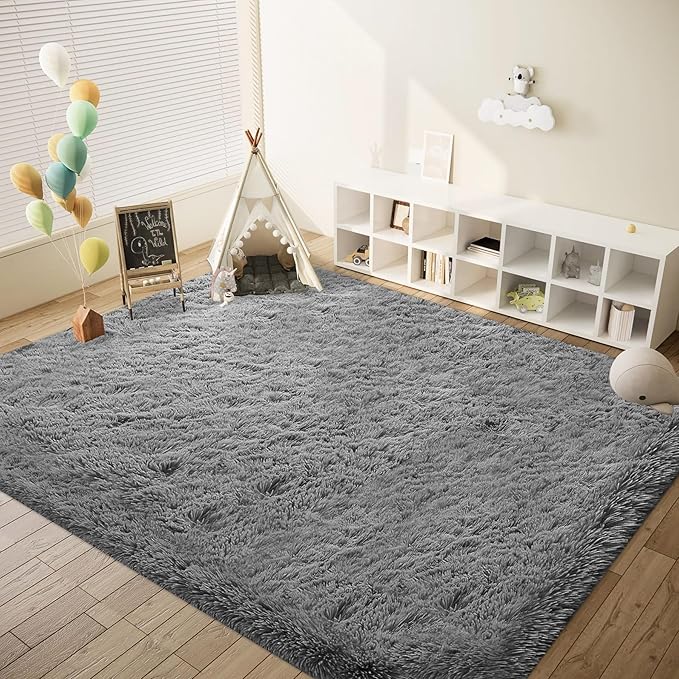 8x10 Area Rug for Living Room: Fluffy Shag Soft Washable Rugs Large Fuzzy Plush Indoor Carpet for Bedroom Nursery Playroom Kids Girls Boys Room (Dark Grey, 8'x10')