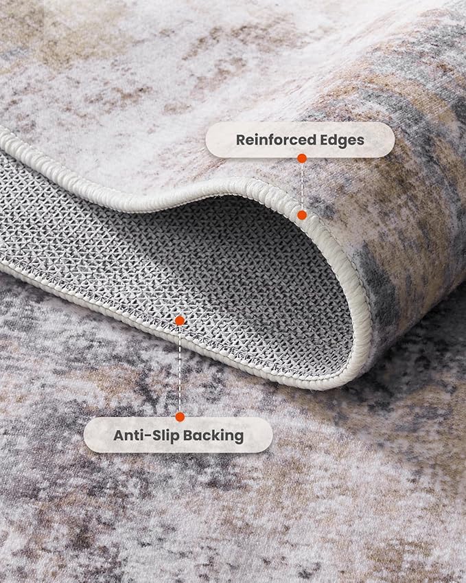 AMADA HOMEFURNISHING Washable Entry Rug, 2x3 Modern Abstract Rug with Short Pile and Non-Slip Backing, Small Rug with Abstract Pattern for Entryway, Kitchen and Living Room, Brown