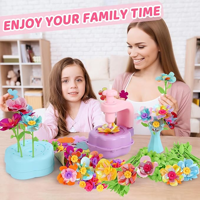 Flower Crafts Kit for Girls - Arts and Crafts for Kids Ages 4-8, Gifts for 4 5 6 7 8 9 Year Old Girls, Mess-Free Art Craft Activity Toys, Kids Flower Making Kit, DIY Creative Toys Gifts for Toddler