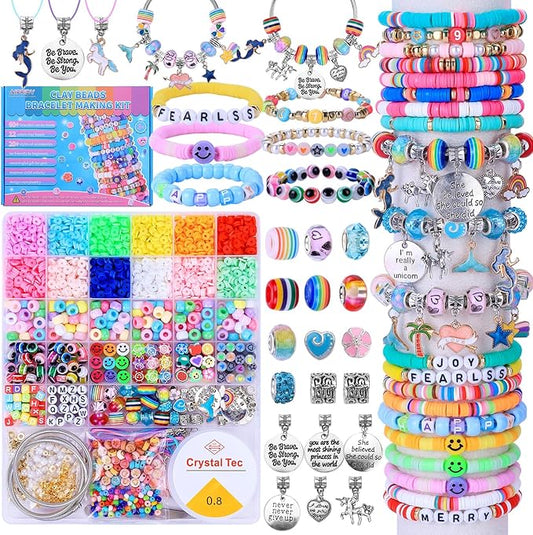 AIPRIDY 3600 Pcs Girls Toys Bracelet Making Kit, Unicorn/Mermaid Jewelry Activity, Flat College Style Beading for Friendship Jewelry Making, DIY Crafts for 4-12 Girls Birthday Christmas Gifts(Aqua)