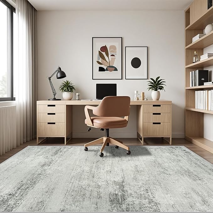 5x7 Area Rugs for Lliving Room Bedroom, Abstract Washable Rugs with Non-Slip Backing, Stain Resistant Thin Carpet for Dorm Dining Room Table Nursery Indoor Home Office-Gray