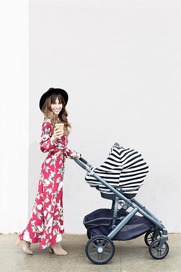 Itzy Ritzy 4-in-1 Nursing Cover, Car Seat Cover, Shopping Cart Cover & Infinity Scarf – Breathable, Multi-Use Nursing Cover Up for Breastfeeding, Carseat Canopy & Stroller Cover (Black & White Stripe)