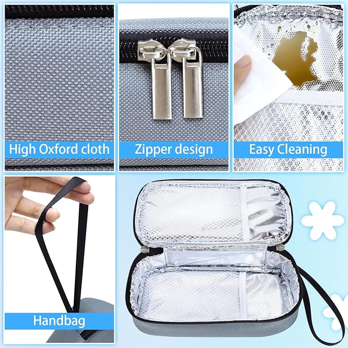 Breastmilk Cooler Bag with Ice Pack, Portable Insulated Breast Milk Storage Cooler Bag, Small Stylish Breastmilk Storage Bag Cooler with Wrist Strap (Grey)