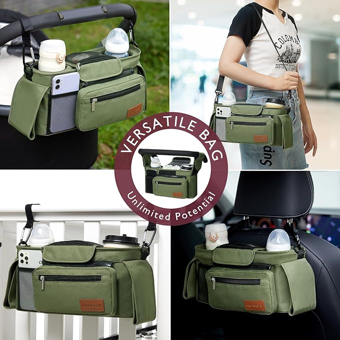 Momcozy Universal Stroller Organizer with Insulated Cup Holder Detachable Phone Bag & Shoulder Strap, Fits for Stroller like Uppababy, Baby Jogger, Britax, BOB, Umbrella and Pet Stroller