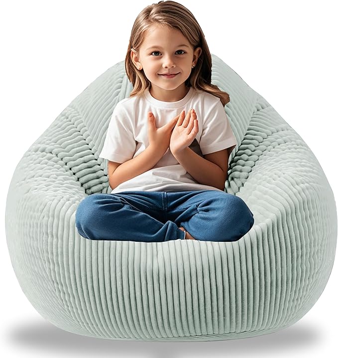 ENBAOHUI Bean Bag Chairs with Memory Foam Chairs for Kids Teens Toddler Faux Fur Sofa Chair with Handle Greyish-Green