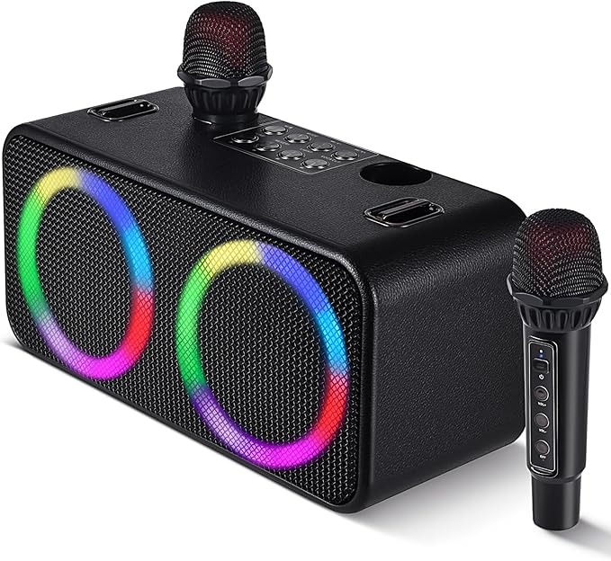 Karaoke Microphone Machines Kids Adults, Karaoke Machine Bluetooth Sound Effects, Bluetooth Wireless Speakers Kareokee Machine Light TF Card/USB Portable Home Party Outdoor/Indoor, Black