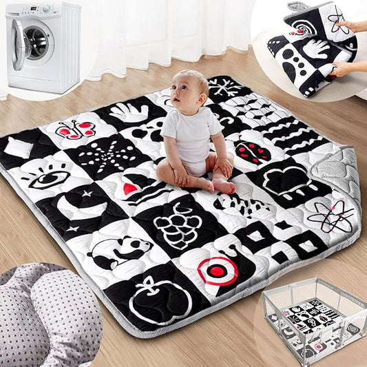 Baby Play Mats for Floor, Upgraded Thick Soft 50x50 Playpen Mat, Anti-Slip Bottom, Foldable and Machine Washable Playmat for Babies and Toddlers Infants(High Contrast)