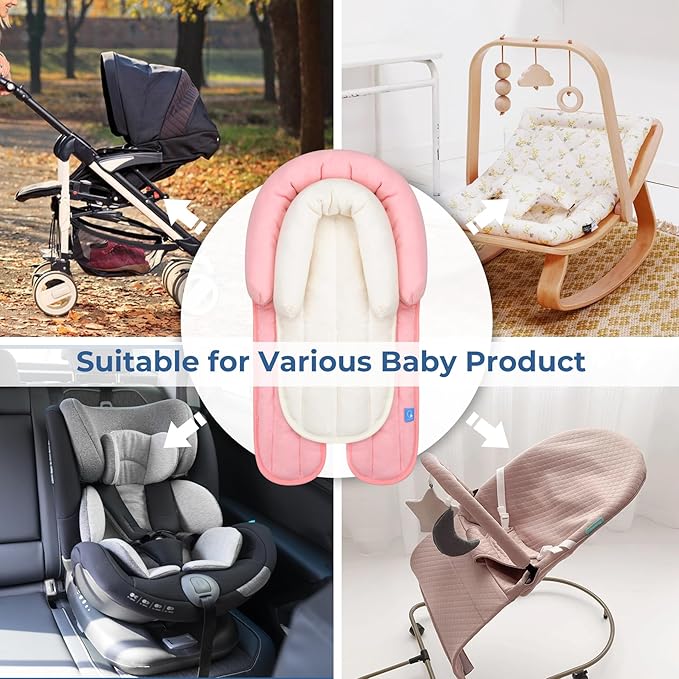COOLBEBE Upgraded 2-in-1 Babybody Supports for Newborn Infant - Extra Soft Breathable Car Seat Insert Cushion Pad, Perfect for Carseat, Stroller, Swing, Bouncer, Pink