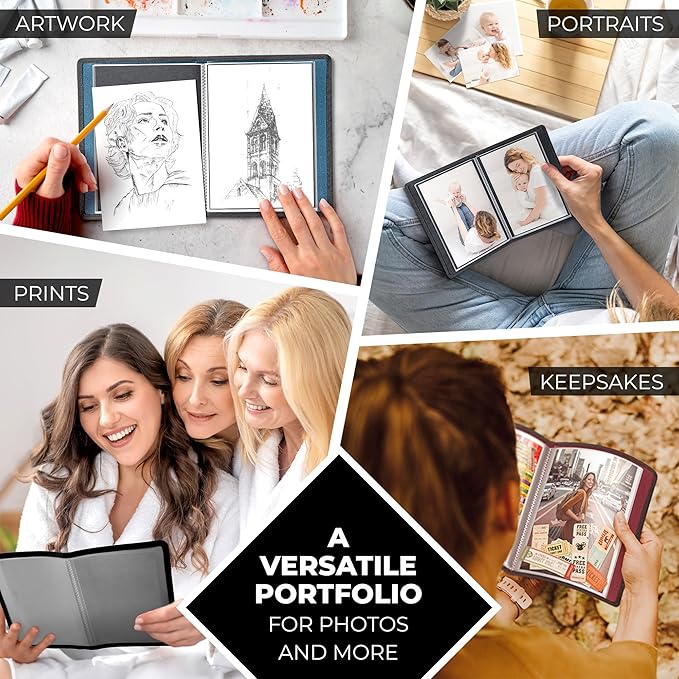 Dunwell Small Photo Album 4x6 (2-Pack, Ruby), Mounting Paper, 4 x 6 Photo & Art Portfolio Presentation Binder, 24 Sleeves Display 48 Pages, Professional Mini Picture Book for Artwork, Postcards