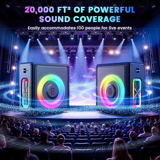 Karaoke Machine with 3 Wireless Mics | Bluetooth 5.3 Speaker with Echo Adjustment & Auto Pitch Correction | PA System with RGB Lights, Supports TV/TF Card/USB/AUX/Live/REC for Home Parties