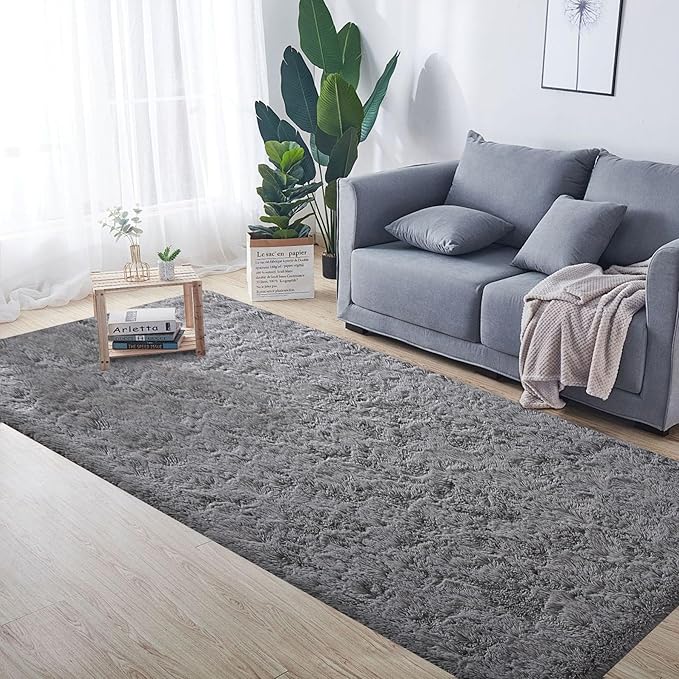 2x6 Runner Rug for Bedroom: Fluffy Shag Soft Washable Rugs Small Fuzzy Plush Indoor Carpet for Hallway Bedside Dorm Kids Girls Boys Room (Dark Grey, 2'x6')
