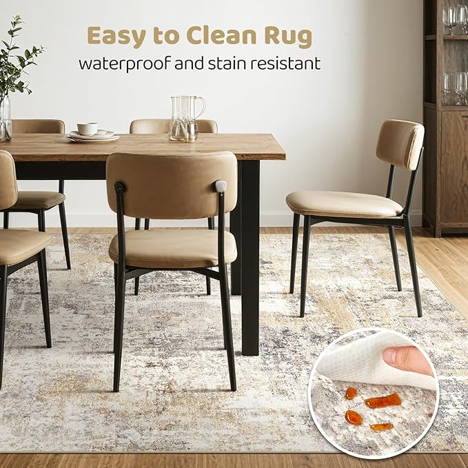 5x8 Area Rug Living Room: Machine Washable Large Abstract Modern Soft Rugs Stain Resistant Indoor Floor Non Slip Accent Carpet for Bedroom Nursery Playroom Office Dining Room Dorm Home- Gray Gold