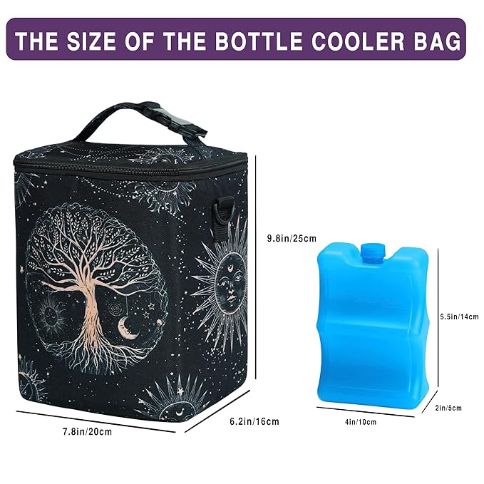 Breastmilk Cooler Bag with Ice Pack Fits 4 Baby Bottles Up to 9 Ounce Insulated Baby Bottle Bag Breast Milk Cooler on The Go with Strap Baby Bottle Cooler Bag for Nursing Mom Daycare or Travel