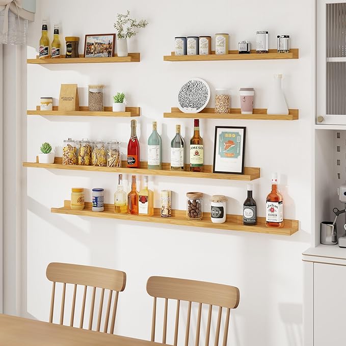 Axeman Picture Ledge Shelf, Floating Shelves for Wall Decor Storage Set of 6, 36 inch Floating Wall Mounted Shelves, Wall Shelves with Lip for Living Room, Bedroom, Nursery, Bathroom, Kitchen, Oak