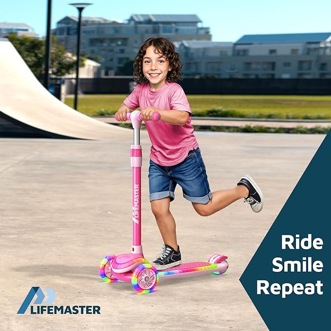 3-Wheel Kids Scooter with Multi-Color Lights on Deck & Wheels – 5-Height Adjustable Handlebar, Wide Anti-Slip Deck, Child Safety Certified, Boys & Girls Ages 3+ Supports Up to 150 lbs