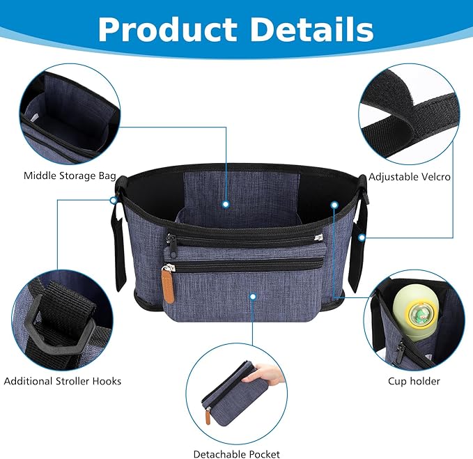 Accmor Universal Stroller Organizer with Detachable Phone Bag, Stroller Bag Caddy Organizer Stroller Accessories for Uppababy, Baby Jogger, Nuna, Doona, Britax Strollers