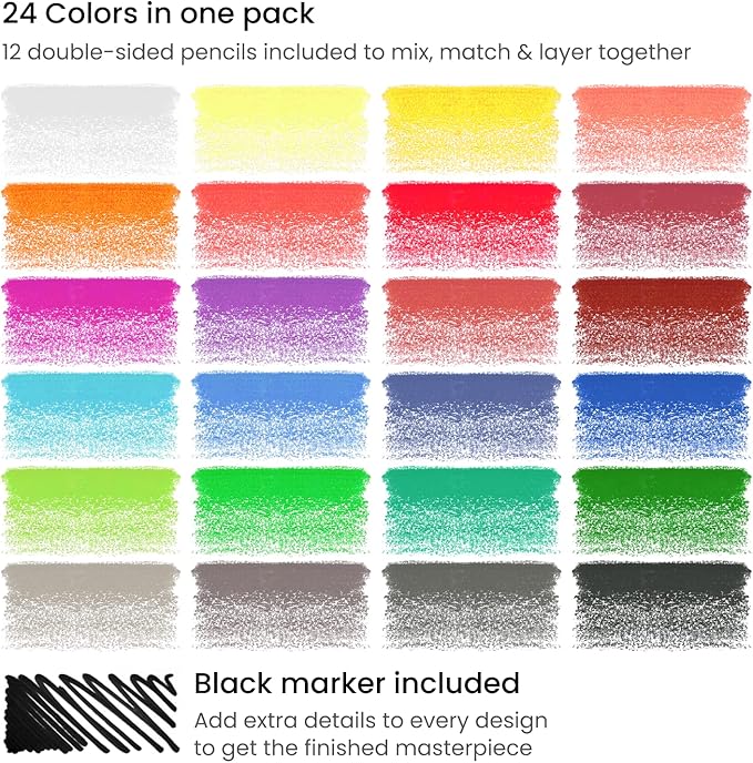 Arteza Kids Activity Book, Spot The Difference Book, Back to School Supplies for Ages 6 and Up, 50 Sheets, 12 Double-Ended Colored Pencils, Black Marker, Eraser, Sharpener