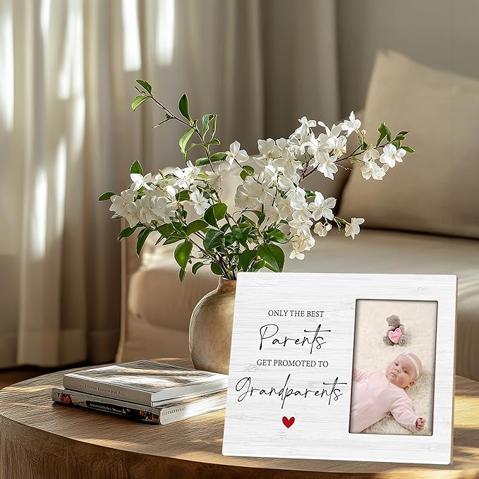 Grandparents Picture Frame Gifts - First Time Grandparents Gifts, Grandparents Baby Announcement Frame, Promoted to Grandparents Wooden Picture Frame for Tabletop or Wall Hanging 4x6 Photo