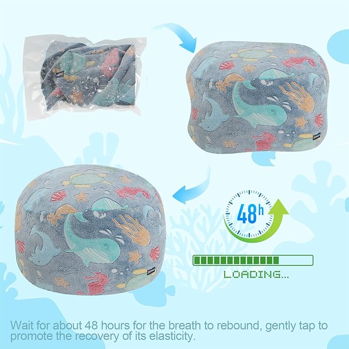 COMAX Kids Bean Bag Chair Turn into Beanbag Bed, Toddler Bean Chair for Girl Boy Sleeping, Lazy Children Bean Bags with Filler, Convertible Child Floor Mattress, Ocean Life