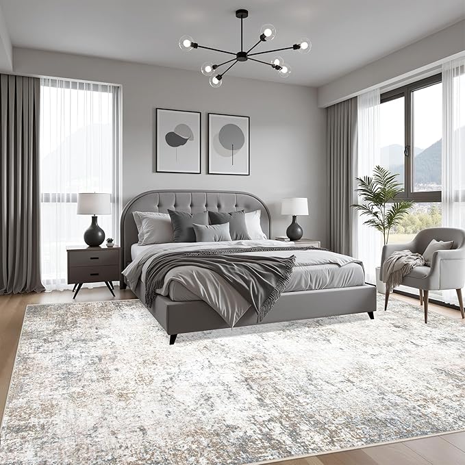 5x7 Area Rug Living Room Rug: Washable Modern Abstract Soft Thin Rug Indoor Floor No Slip Stain Resistant Carpet for Bedroom Dining Room Farmhouse Nursery Home Office - Brown Grey