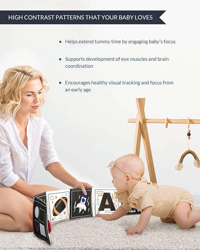 Infinno High Contrast Baby Toys for Newborn, Tummy Time Mirror Black and White Toys for 0-6 Months, Visual Sensory for Infant 0-3-6 Months, Newborn Baby Registry Essential Stuffers