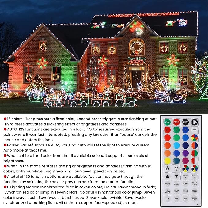 HOME LIGHTING 66ft Christmas Decorative Mini Lights, 200 LED RGB Changing 8 Functional Green Wire Fairy Halloween Lights with Remote Timer, Plug in Indoor Outdoor Xmas Wedding Party Decor