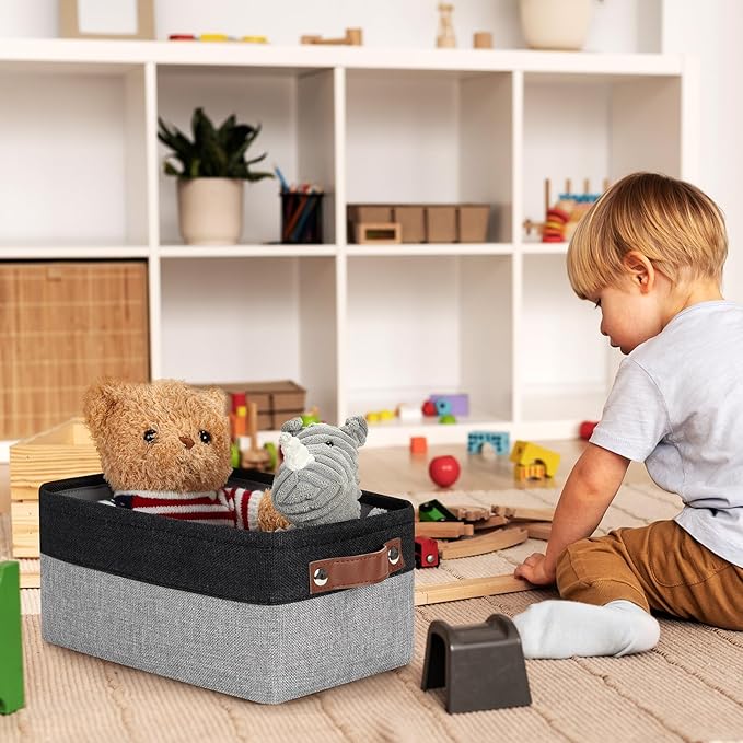 DULLEMELO Small Storage Baskets for Organizing - 11.8x7.9x5.1 inch Collapsible Storage Bins Set of 2 cloth storage bins for organizing Books and towel storage (Black&Grey)