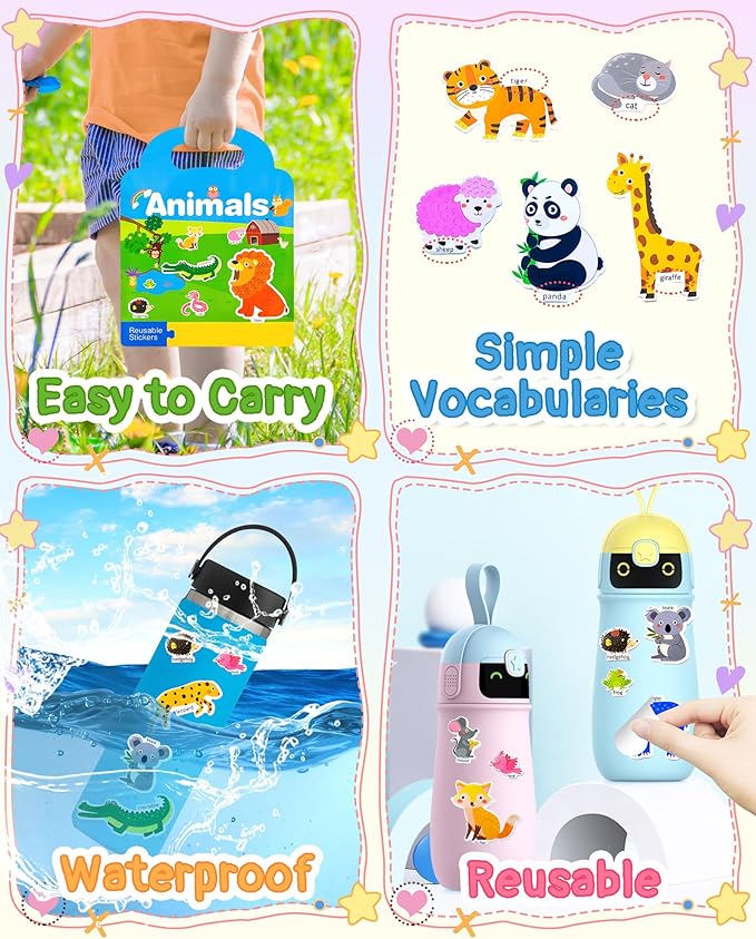 Benresive Reusable Sticker Books for Kids 2-4, Sticker Books for Toddlers 1-3 2-4, Toddler Travel Toys Activities Crafts Gifts - Animal