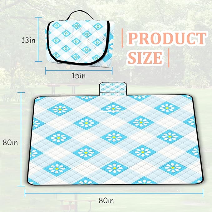 Extra Large Picnic Blanket Waterproof,80"x 80"Foldable Machine Washable Beach Blankets,Outdoor Blanket for 6-8 Adults,Picnic Mat Suitable for Indoor Crawling,Park Beach,Camping,Hiking,Travel( Blue)