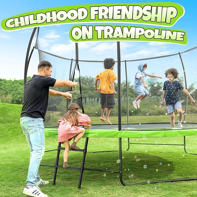 BCAN 8FT 10FT 12FT 14FT 15FT 16FT Recreational Trampoline with Enclosure for Kids Adults, ASTM Approved, Outdoor Trampolines with Ladder for Kids