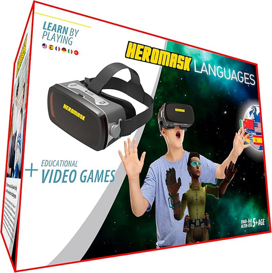 Heromask Virtual Reality Headset for Kids + Video Games to Learn Spanish Italian etc [Language Learning] VR for Kids. Kids Gifts for Boys and Girls for Age 5 to 12 Years Old. Educational