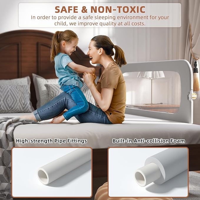 Bed Rail for Toddlers, Baby Bed Rail Guard for Kids, Toddler Bed Rails with Reinforced Anchor Fit, Height Adjustable & Foldable Bed Rail Guard for Twin, Full, Queen & King Beds (Grey, 59IN)