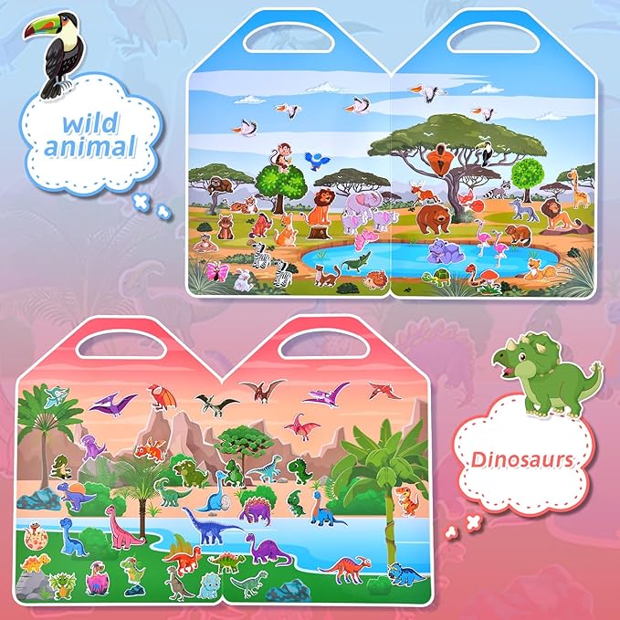 6 Set (260pcs) Puffy Sticker Books Activity for Kids, Animal, Farm, Dinosaurs, Space, Vehicle, Ocean, 3D Reusable Stickers for Boys and Girls, Travel Sticker Books for Kids Ages 3+