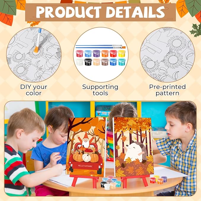 Blosssound 10 Set Pre Printed Canvas Pre Drawn Canvas Painting with Easel Kits 5" x 7" Outline Painting Panels for Beginners, DIY Craft Project, Party Favor, Home Decors(Autumn)