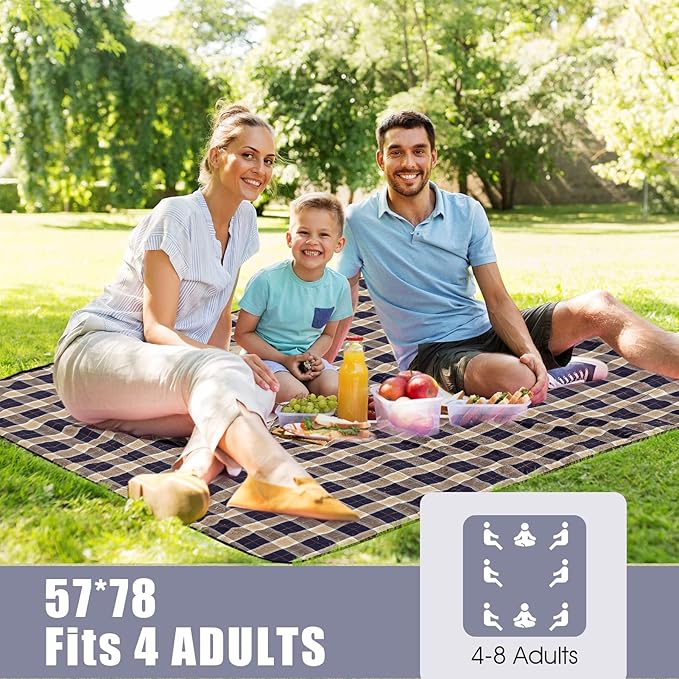 G GOOD GAIN Waterproof Picnic Blanket Portable with Carry Strap for Beach Mat or Family Outdoor Camping Party (Brown)