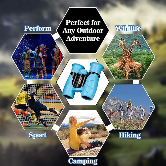 Binoculars for Kids 8x21, Gift for 3-12 Years Boys & Girls, Compact Kids Binoculars High-Resolution Shockproof Mini Binoculars for Bird Watching, Hiking, Camping, Travel Blue 302