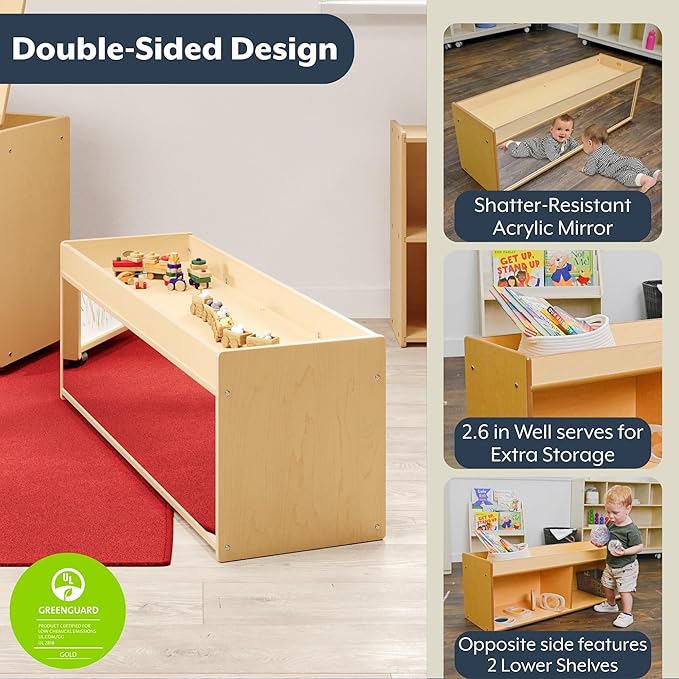 Angeles Value Line Toddler Storage with Mirror Back, Classroom Shelves and Daycare Furniture, Kids' Bookcases Cabinets & Shelves, 48" L x 15" W x 17" H