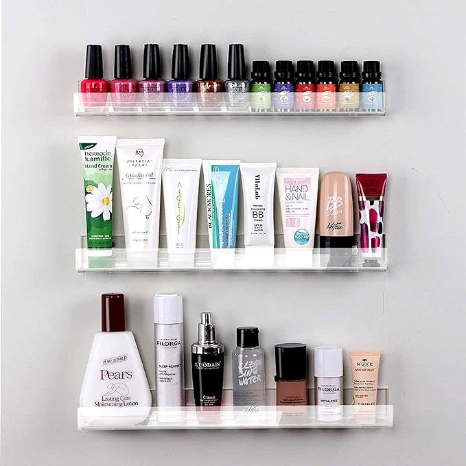 8 Pack 15 Inch Clear Acrylic Shelves, Clear Kids Floating Bookshelf for Kids Room, Modern Nail Polish Rack Sunglasses Essential Oil Picture Ledge Display Toy Storage Wall Shelf