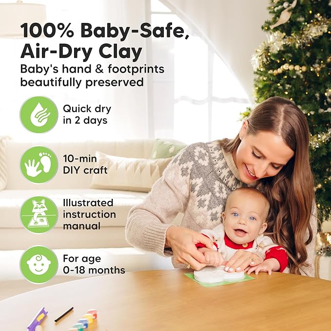 Baby Hand and Footprint Kit Keepsake - Quick-Dry Newborn Foot & Handprint Ornament Kit Boys, Girls, Personalized New Baby Gifts for New Parents, Cute Christmas & Keepsake Gifts (Duo Heart)