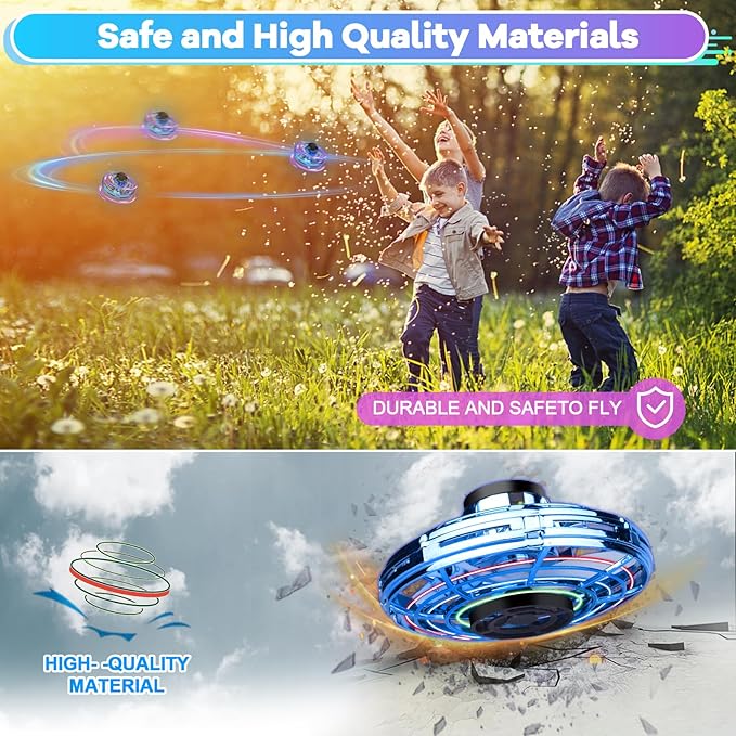 Hand Operated Mini Drone for Kids - LED UFO Flying Orb Ball, Rechargeable Mini Fidget Spinner Toy for Indoor Outdoor,Christmas Birthday Party Gifts for Girls Boys (Blue)