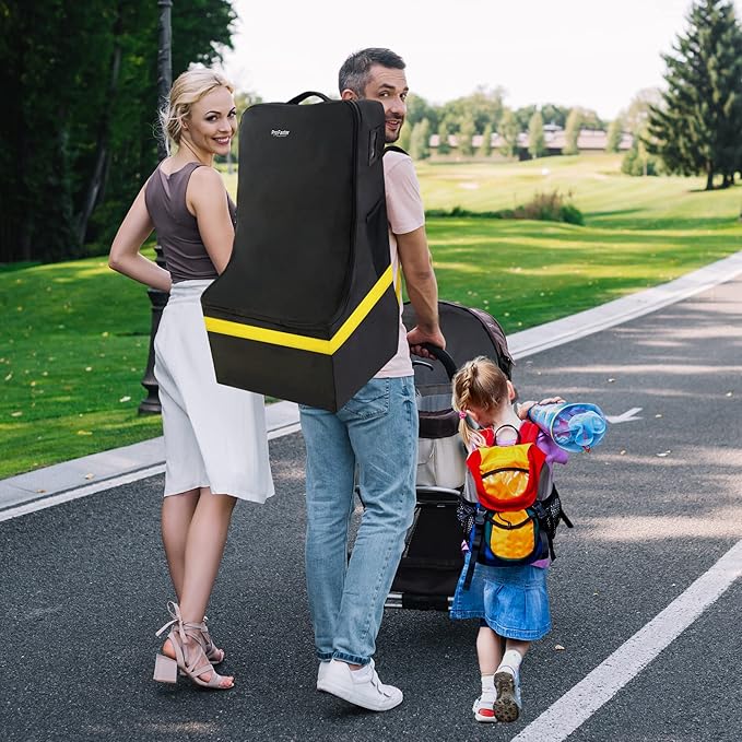 Car Seat Travel Bag - Padded, Comfortable, Durable, Roomy Gate Check Carseat Cover Backpack Fits 3-in-1，Convertible, Booster & Infant Car Seats for Airplane, Airport, Yellow