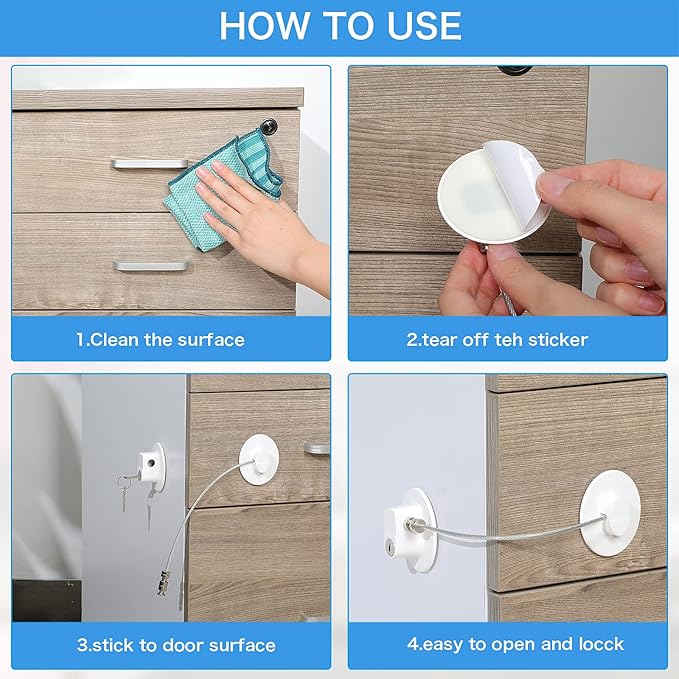 8 Pieces Refrigerator Locks for Children Adults with 10 Keys, Fridge Lock, Freezer Door Safety Cabinet Lock and Child Safety Cabinet Locks with Strong Adhesive (White)